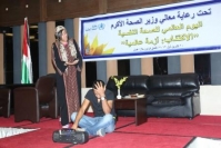 Members of the nongovernmental organization One Step in Jordan perform a short play with the Sadrad performing arts group on the occasion of World Mental Health Day 2012
