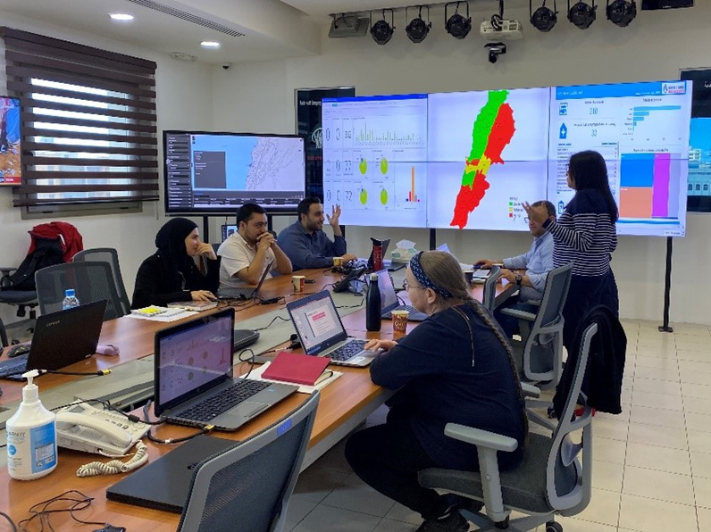 Ministry staff and partners at work in the PHEOC, focusing on health readiness and response to the current cross-border conflict. Photo credit: WHO/WHO Lebanon