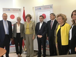 Representatives  of WHO, the chronic care centre and YMCA, with the Minister of Public Health (fourth from left) during a press conference