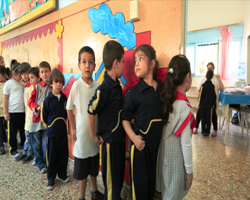 Children waiting in line to get their polio vaccine