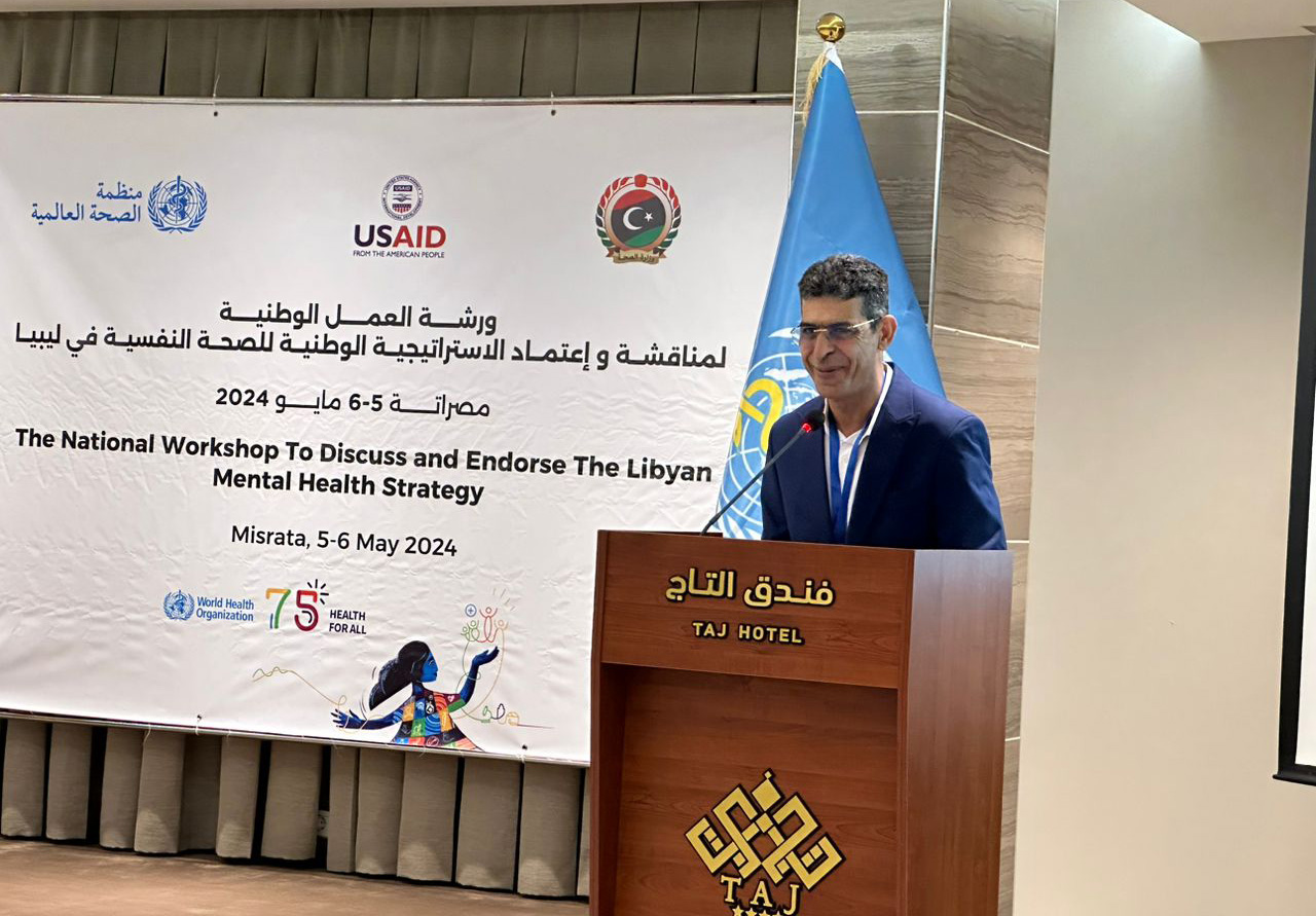 Dr Saeduldeen Abdul Wakil, Libya’s Deputy Minister of Health, highlights the great collaboration between national experts and their WHO counterparts to endorse the National Mental Health Strategy. Photo credit: WHO/WHO Libya