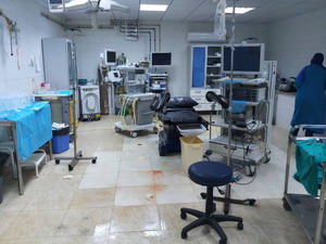 The hospital after the attack with signs of violence