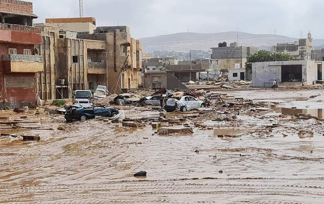 WHO needs assessment mission inspecting the damages caused by the floods to residential and health facilities in the city of Derna