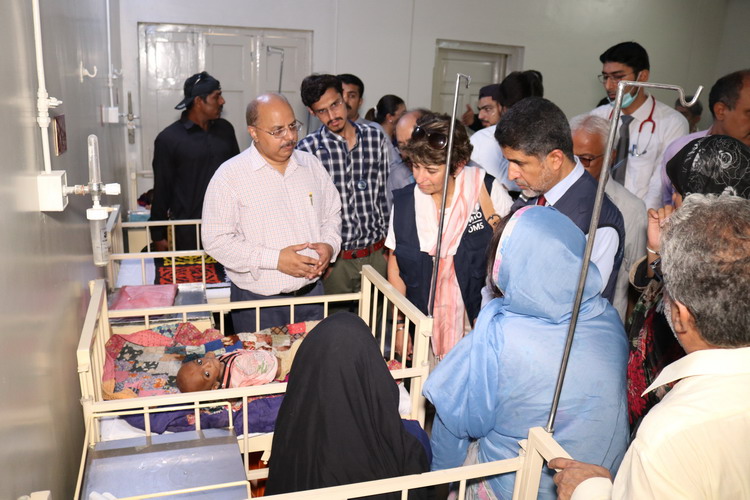 At Children Hospital in Larkana, an eight-month-old Mansoor is suffering from malnutrition. His helpless mother was too feeble to look after the child who was clearly in pain