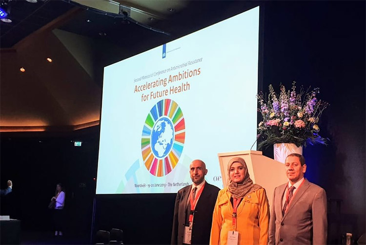 Dr Al-Maani as a member of the Oman delegation, headed by H.E. Dr. Ahmed bin Mohammed Al-Saidi the minister of health, at the 2nd Ministerial Conference on Antimicrobial Resistance (AMR) hosted by the Netherlands (19-20 June 2019 in Noordwijk). Credit: Dr Al-Maani