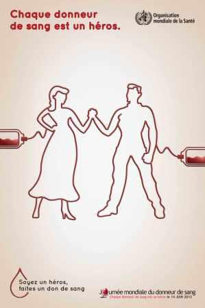 Affiche pour la Journée mondiale du donneur du sang montrant les silhouettes d'un couple se tenant main dans la main