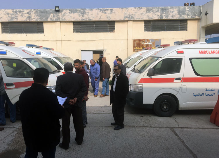 The Iraqi Federal Ministry of Health receives a donation of 20 new ambulances from WHO