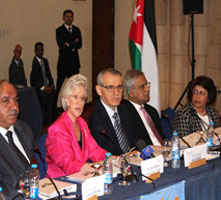 HRH PRINCESS Muna Al-Hussein and Dr Ala Alwan addressing  the participants during the consultation