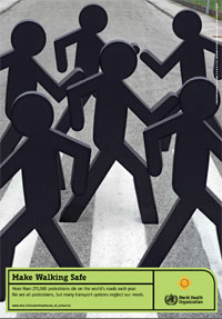 Poster for Road Safety Week showing black shadow figures crossing a pedestrian crossing