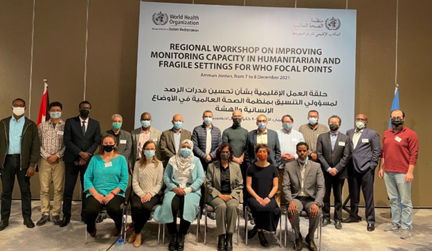 Regional workshop on improving monitoring capacity in humanitarian and fragile settings, Amman, Jordan, December 2021. Photo credit: WHO/Health Emergencies Programme