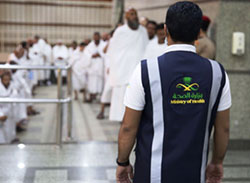 Thousands of health workers supporting pilgrims as they move to Arafat Mountain