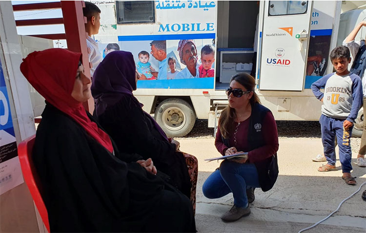 العيادات الطبية المتنقلة التابعة لمنظمة الصحة العالمية تصل إلى النازحين في قضاء كلار في محافظة السليمانية، العراق