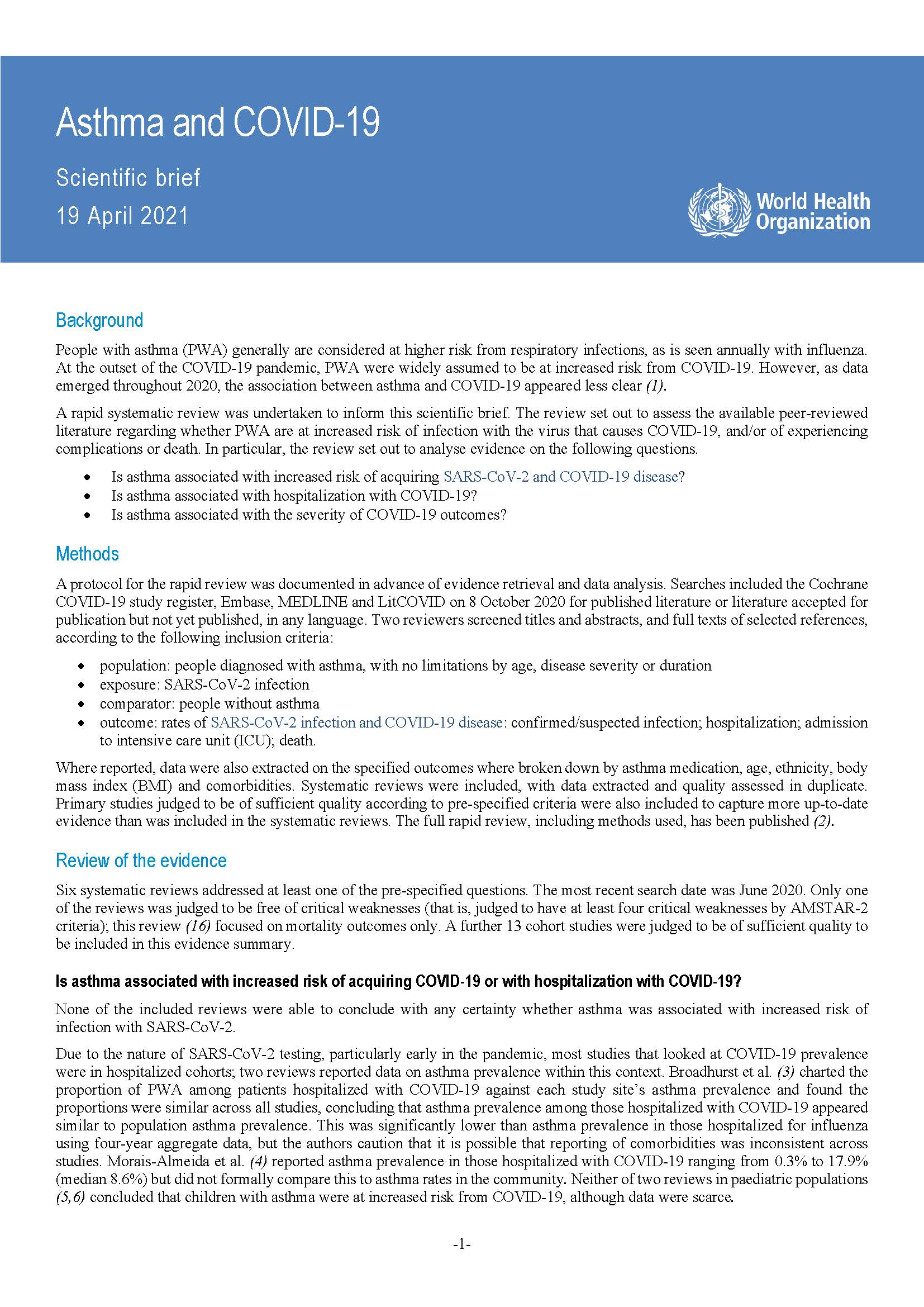 Asthma and COVID-19 brief