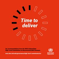 Image shows red and black design elements with the message “time to deliver”. 