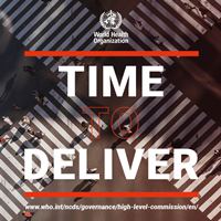 Image shows red and black design elements with the message “time to deliver”. 