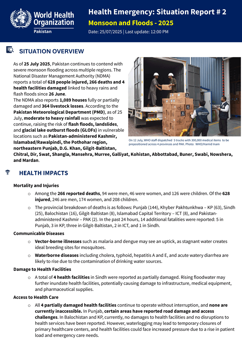 Health Emergency Situation Report – Monsoon Floods: 17/7/2025