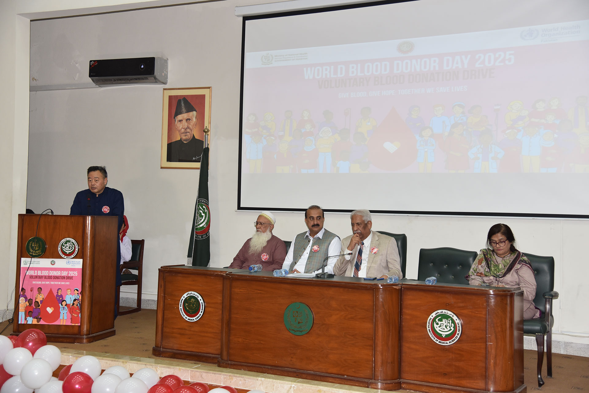 WHO Representative in Pakistan Dr Dapeng Luo speaks during the commemoration of World Blood Donor Day. Photo credit: Maryam Yunus/WHO 