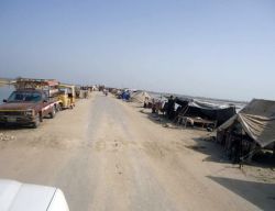 A roadside camp established for people affected by the flood in Sindh in 2012