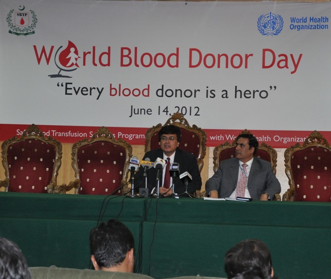 Dr Quaid Saeed NPO for HIV/AIDS & Blood Safety in a Press conference for World blood donor day 2012