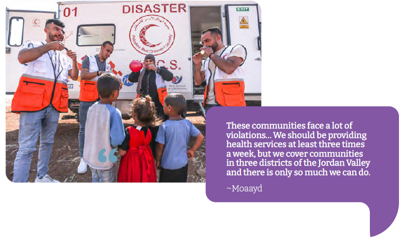 Moaayd “These communities face a lot of violations… We should be providing health services at least three times a week, but we cover communities in three districts of the Jordan Valley and there is only so much we can do.”  Moaayd