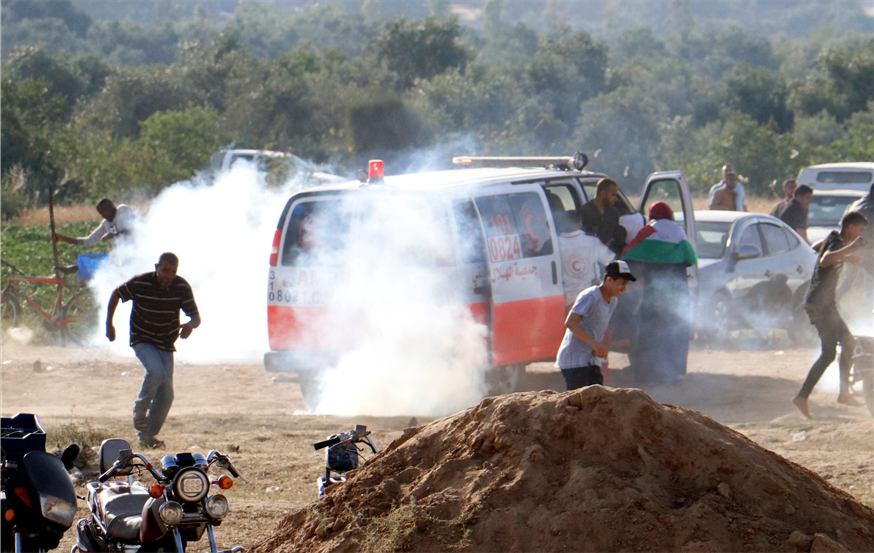 An ambulance attacked in Gaza during the Great March of Return demostrations. Photo: WHO