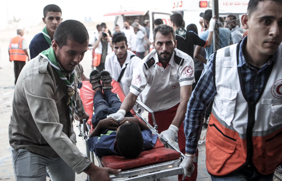 An injured patient arrives at the trauma stabilization point in Gaza. Credit:WHO