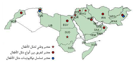 خريطة شبكة مختبرات شلل الأطفال في إقليم شرق المتوسط EPLN