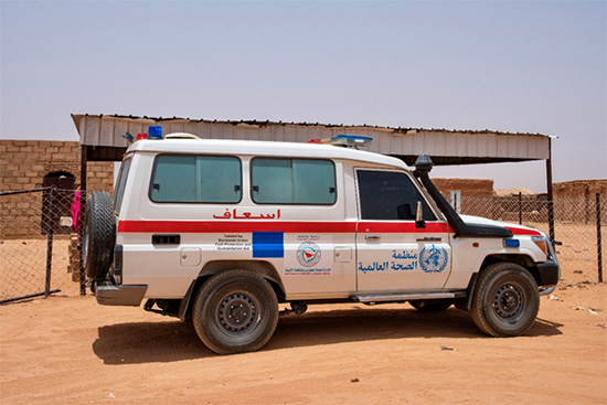 An ambulance used by health authorities for patient transport.  © WHO/Lindsay Mackenzie
