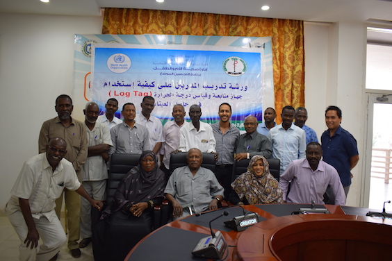 Jaouad Tilout (8th from right) with the workshop participants at the logtag training event (Photo: Jaouad Tilout/WHO)