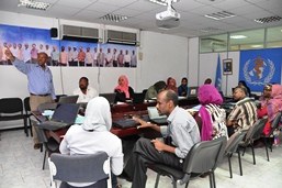 Twelve health workers from three health facilities and programme coordinators from Khartoum State and the Federal programmes attending the training on HIV electronic patient monitoring system
