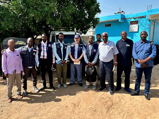 Dr Nima Saeed Abid, WHO Representative in Sudan, with some of the WHO staff he met in Gedaref State during his visit in September 2023. Photo credit: WHO Sudan