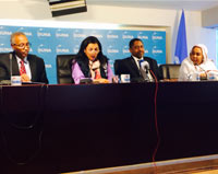 Dr Abdi Jama, FAO representative in Sudan, Dr Naeema Al-Gasseer Head of WHO Representative in Sudan, Dr Salah Mubarak, Representative of Federal Minister of Health, Dr Fekriya Ahamed, Sudan News Agency