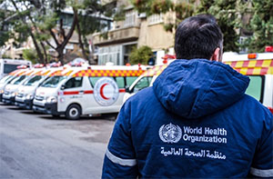 With support from Japan, WHO delivers 16 ambulances to improve referral and emergency health services in Syria
