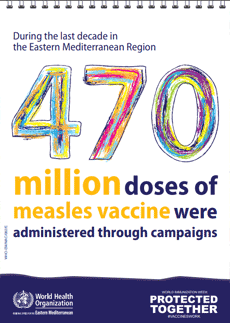 Immunization Day 2019 poster - During the last decade 470 million doses of measles vaccine were administered through campaigns - English