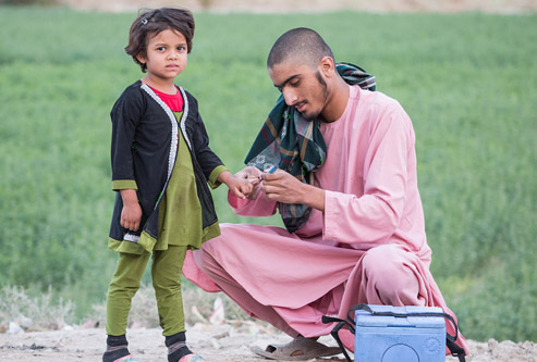 Kid vaccinated against polio