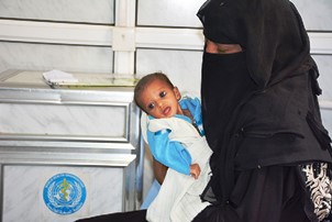 3-month-old Zahraa at therapeutic feeding centre in Al-Thawra Hospital in Al-Hudaydah