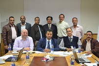 Mr Simon Bush, SightSavers;  Dr Magid Al Gunaid, the Yemen Deputy Minister, Ministry of Public Health and Population of Yemen; Dr Riad Ben Ismail, Regional Adviser for Neglected Tropical Diseases, WHO, and the trachoma mapping team from Yemen