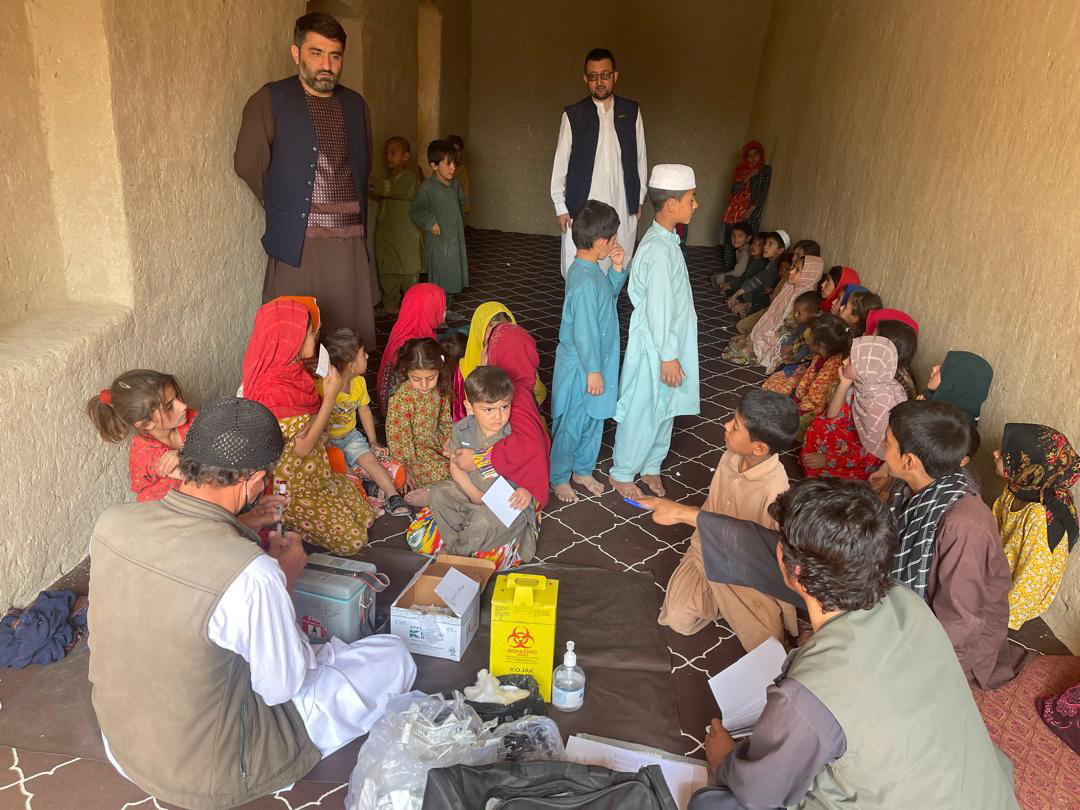 A group of children in Mazar waiting to receive their measles vaccines. Photo credit: WHO Afghanistan
