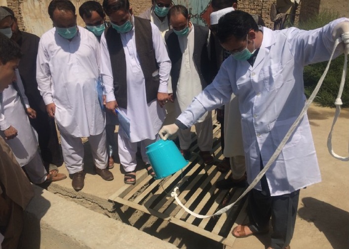 WHO team supported a practical training session at a new sampling site in Kunduz city in August 2017. WHO/A.Zahed
