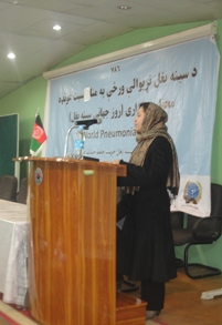 Presenter speaking at the celebration of World Pneumonia Day in Afghanistan