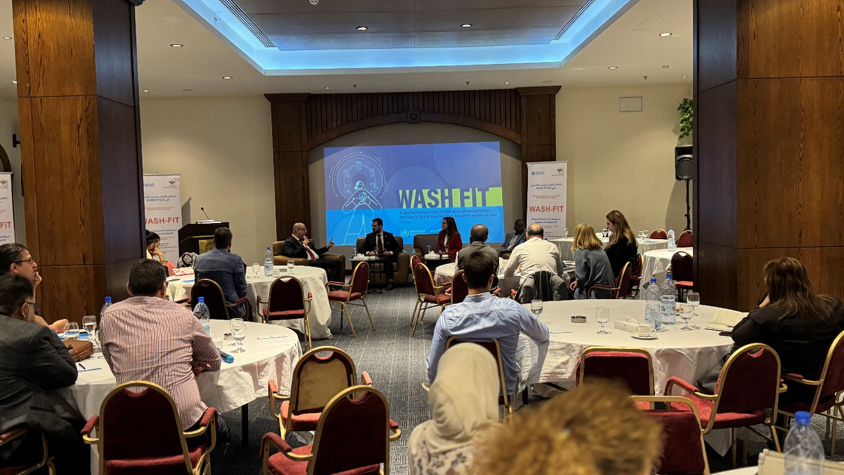 High-level panel discussion on the institutionalization of WASH FIT on the final day of the national forum in Damascus Photo credit: WHO/CEHA