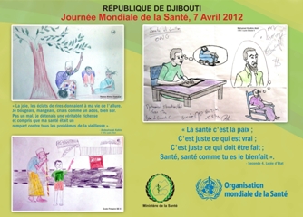 L'affiche de la Journée mondiale de la Santé 2012 à Djibouti montre les dessins des enfants ayant été primés lors du concours organisé à cette occasion