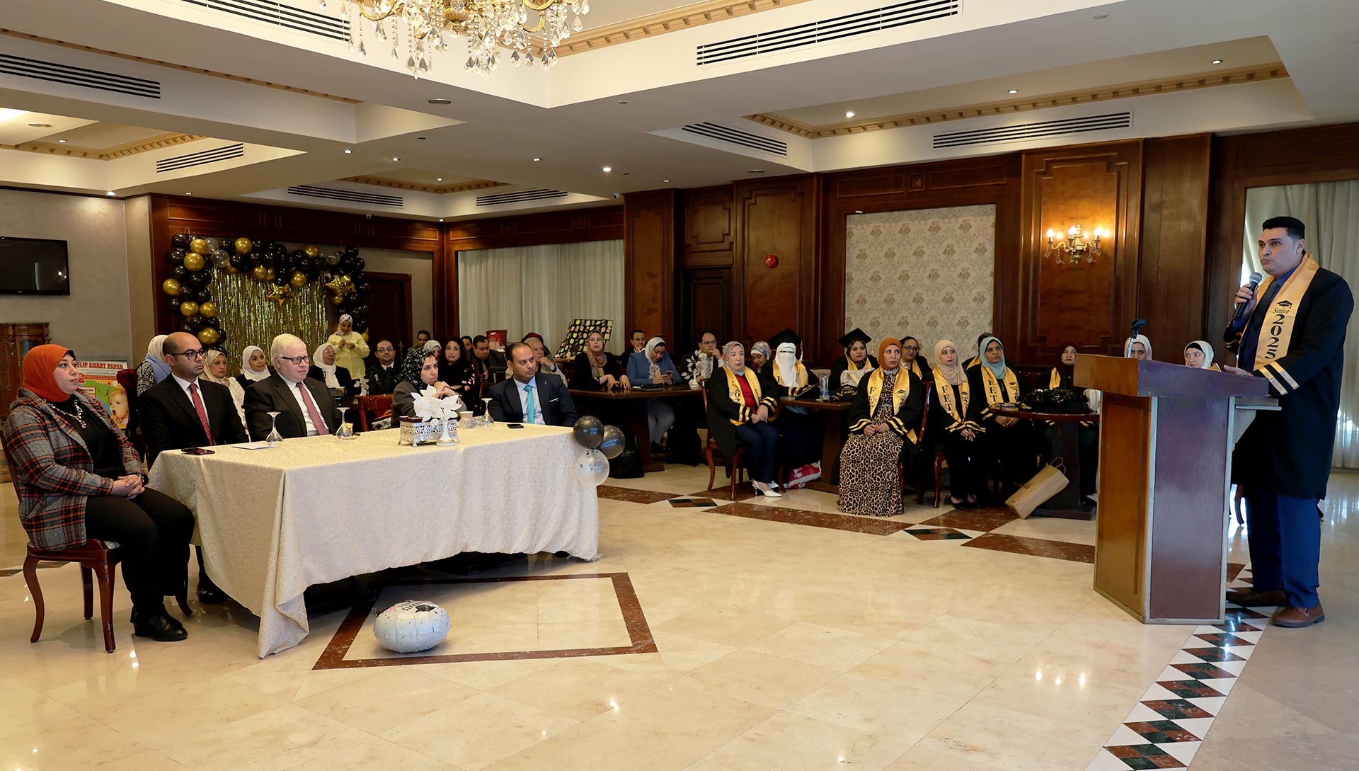 A graduate delivers remarks during the graduation ceremony. Photo credit: WHO Egypt