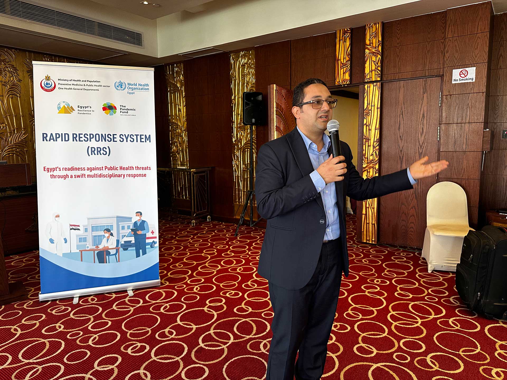 WHO technical officer delivering a session during the final round of training. Photo credit: WHO/WHO Egypt