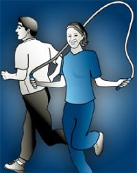 Graphic of man running and woman skipping