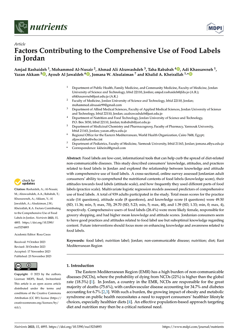 Factors Contributing to the Comprehensive Use of Food Labels in Jordan Factors Contributing to the Comprehensive Use of Food Labels in Jordan