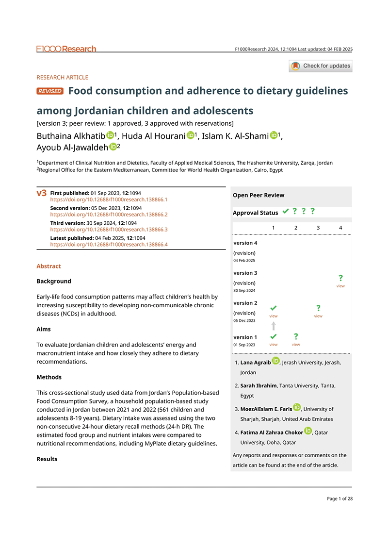 Food consumption and adherence to dietary guidelines among Jordanian children and adolescents Food consumption and adherence to dietary guidelines among Jordanian children and adolescents