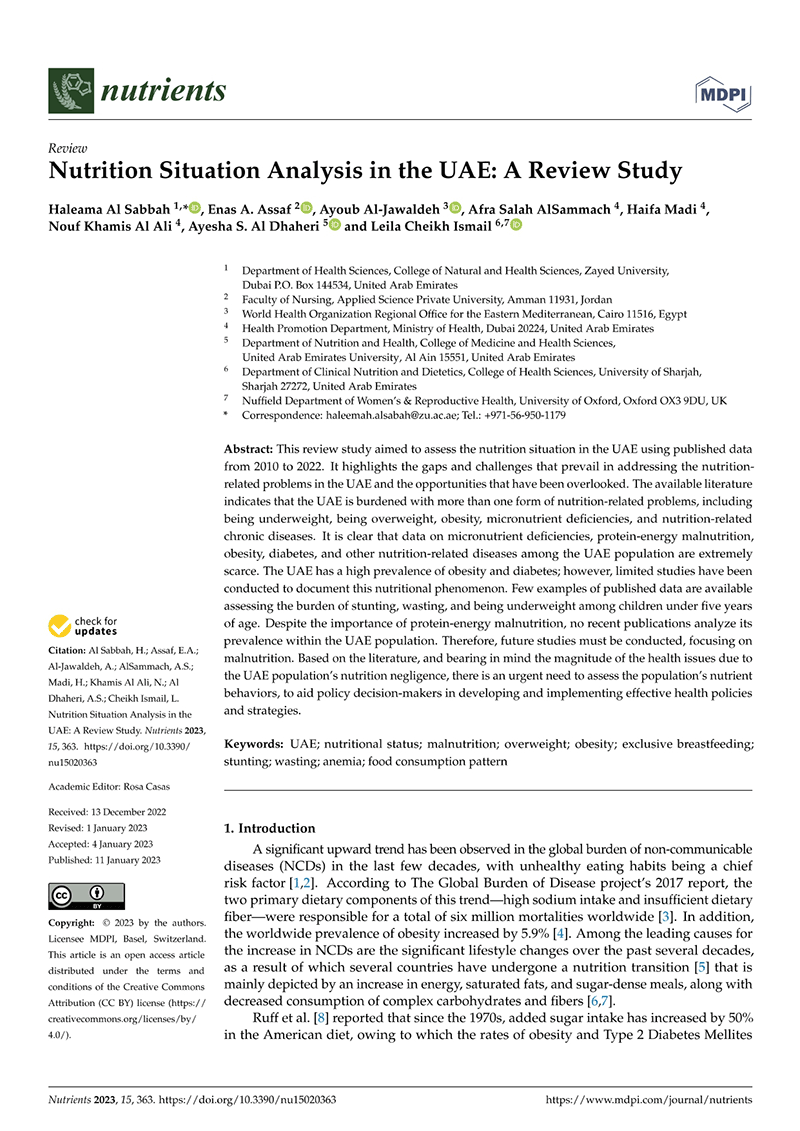 Nutrition situation analysis in the UAE: a review study Nutrition situation analysis in the UAE: a review study