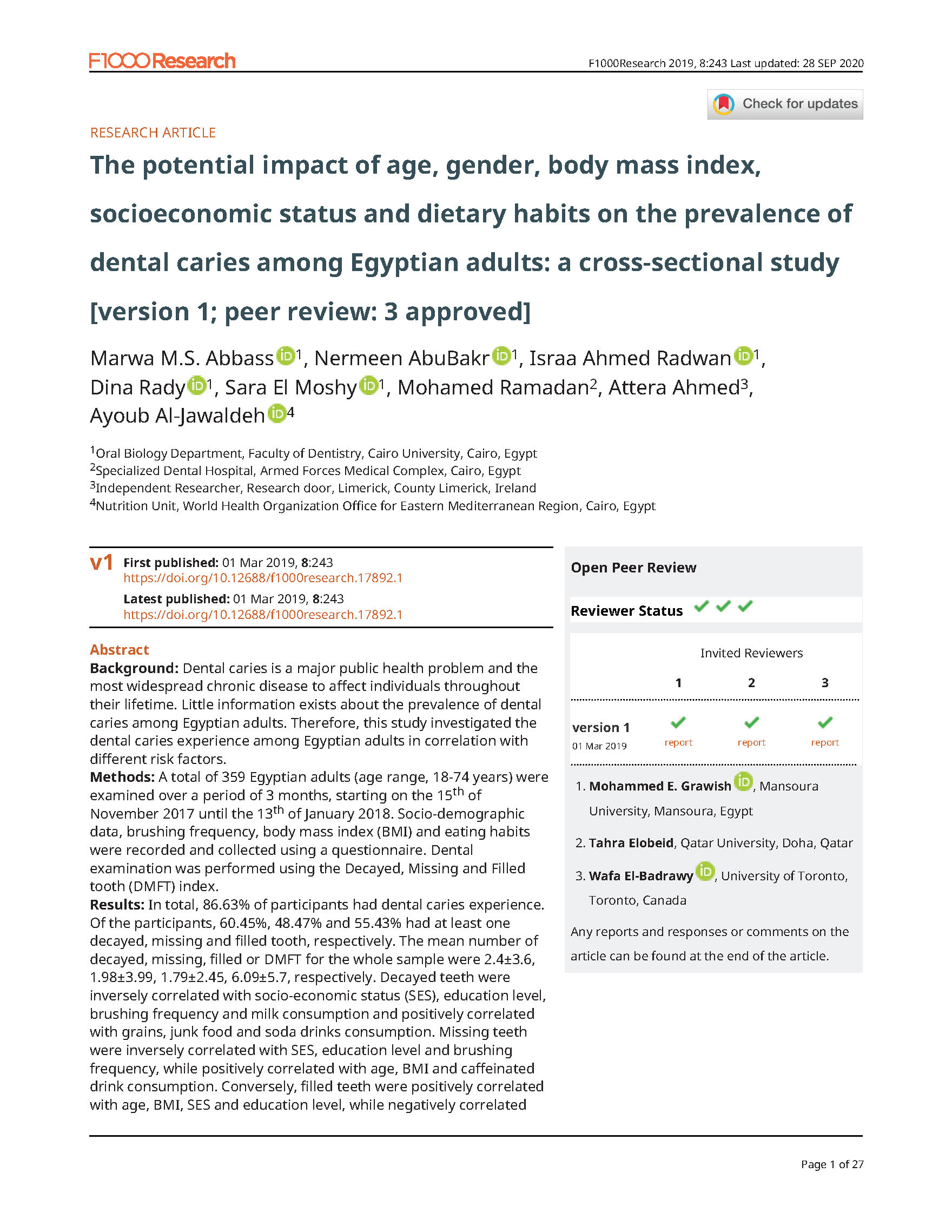 potential_impact_of_age_gender_body_mass_index_socioeconomic_status_and_dietary_habits_on_prevelance_of_dental_caries_among_egyptian_adults potential_impact_of_age_gender_body_mass_index_socioeconomic_status_and_dietary_habits_on_prevelance_of_dental_caries_among_egyptian_adults