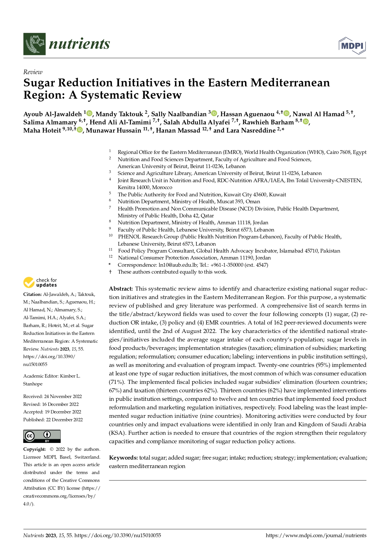 Sugar reduction initiatives in the Eastern Mediterranean Region: a systematic review Sugar reduction initiatives in the Eastern Mediterranean Region: a systematic review
